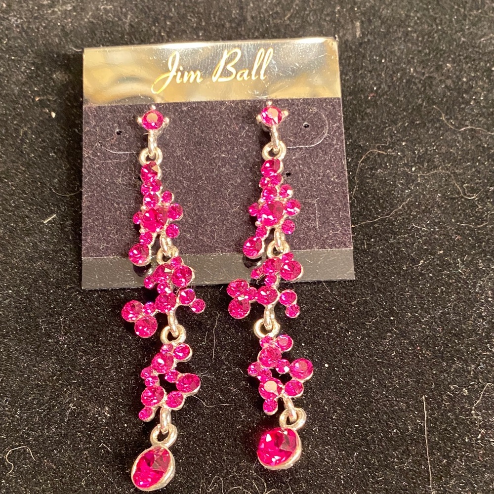 Jim Ball Fuchsia Crystal Dangle Earrings